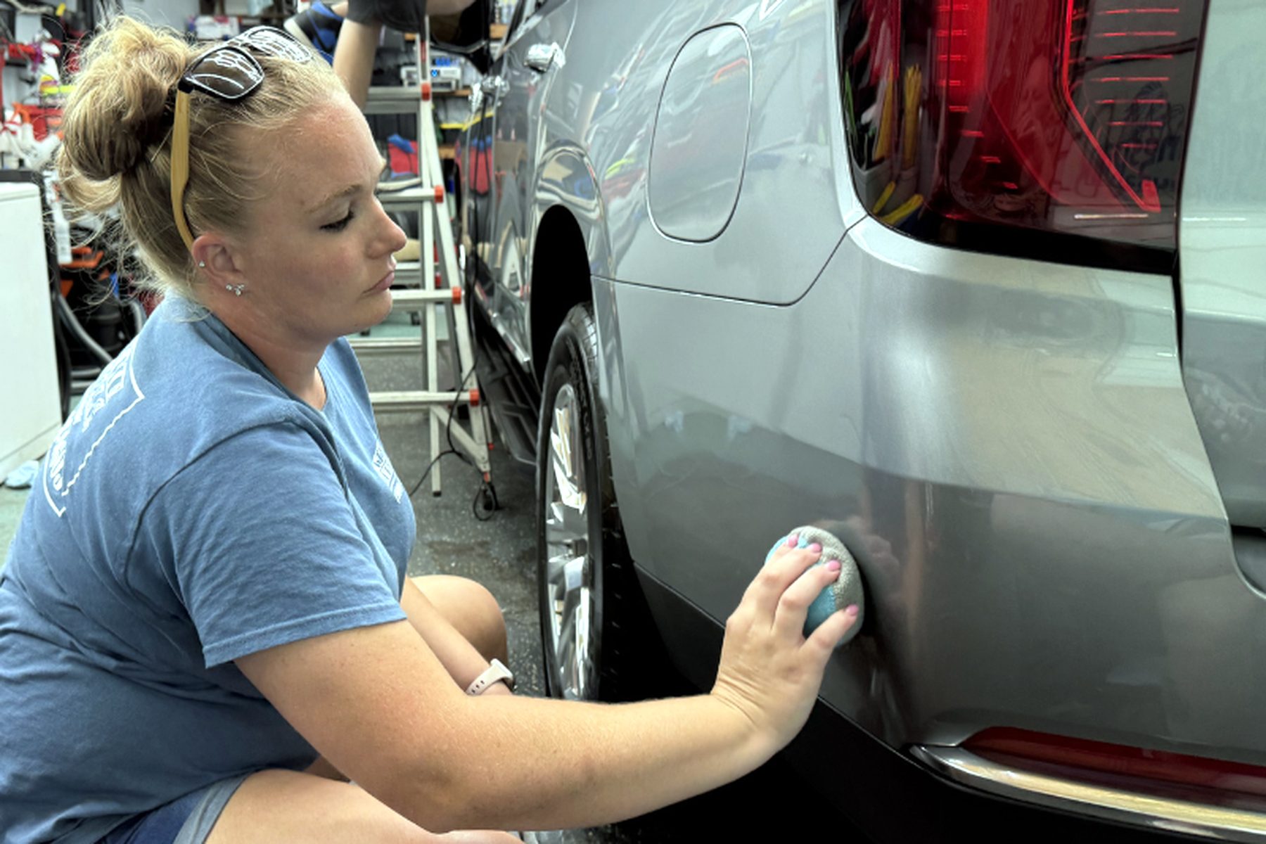 Hand waxing a vehicle