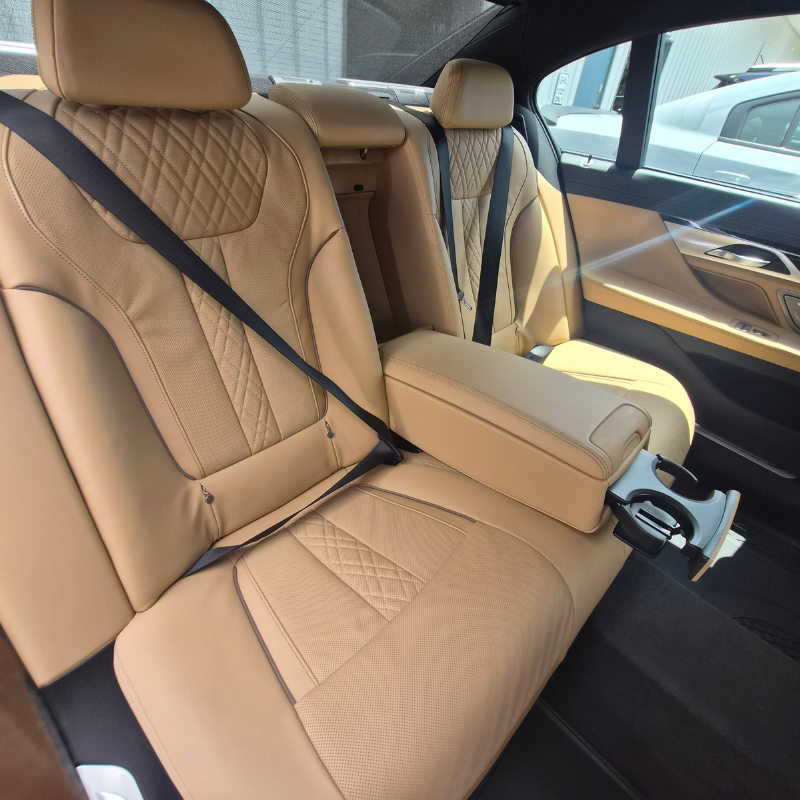 Luxury tan leather rear seats after detail