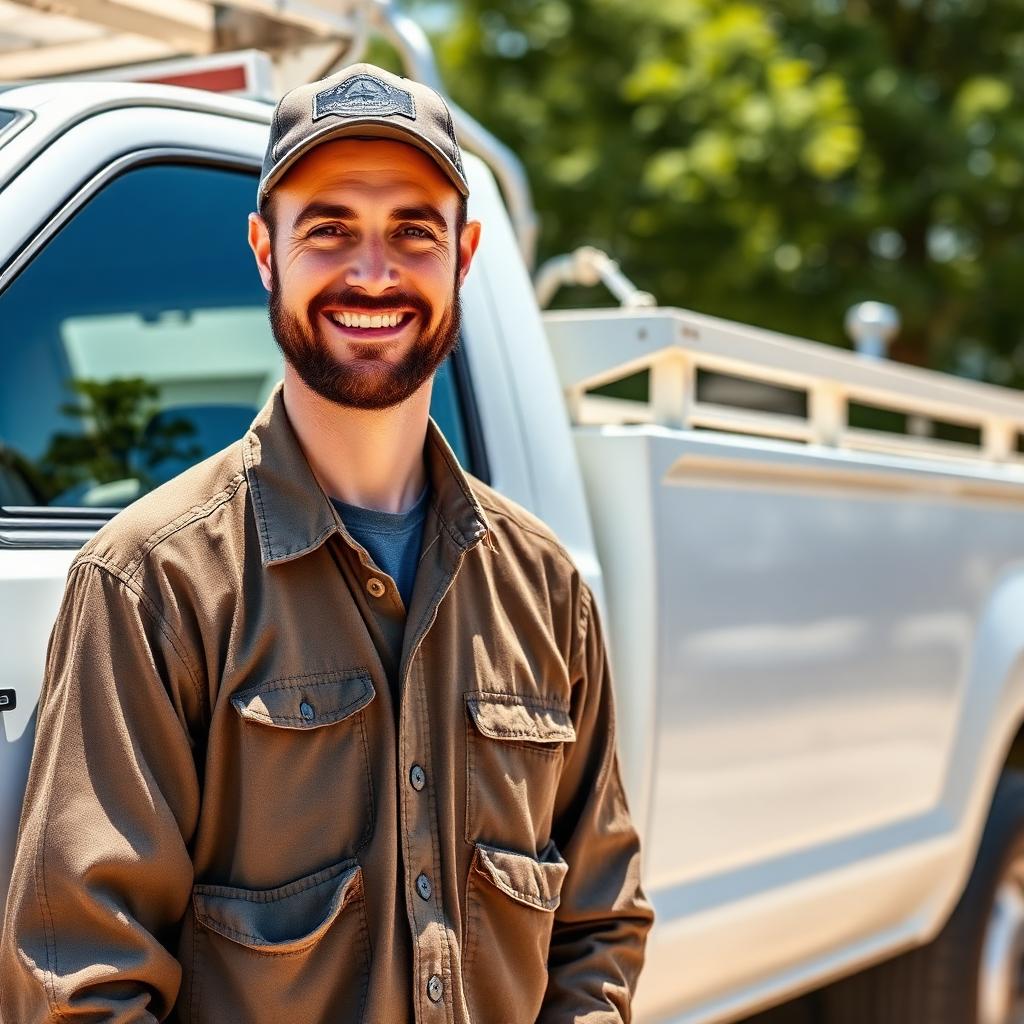 Customer Matt beside his freshly cleaned work truck